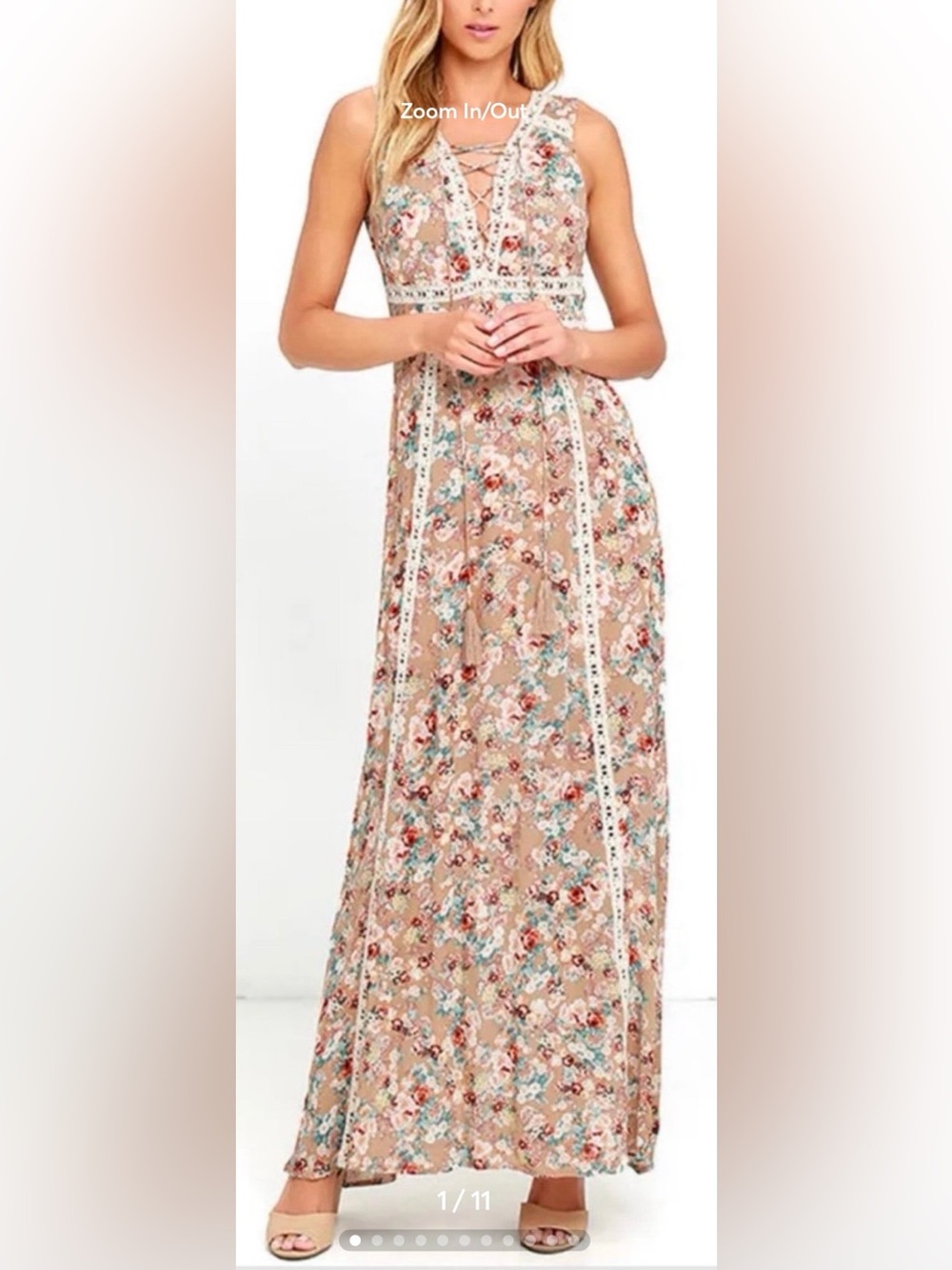 NWT Lulus Sun Will Shine Beige Floral Print Maxi Dress Small